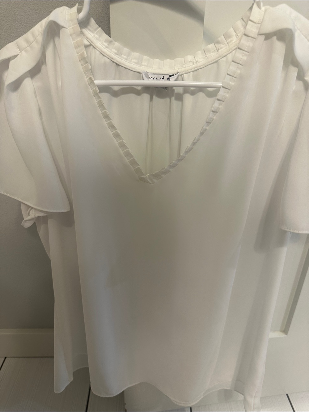 Current Air Cream V-Neck Flutter Sleeve Blouse